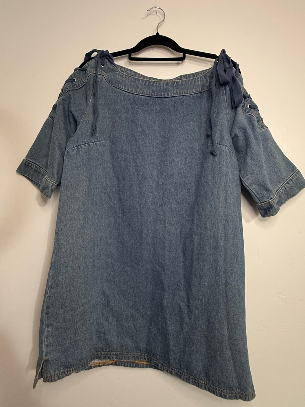 Maeve Blue Denim Shift Dress with Tie-Shoulder Detail - Picture 3 of 8